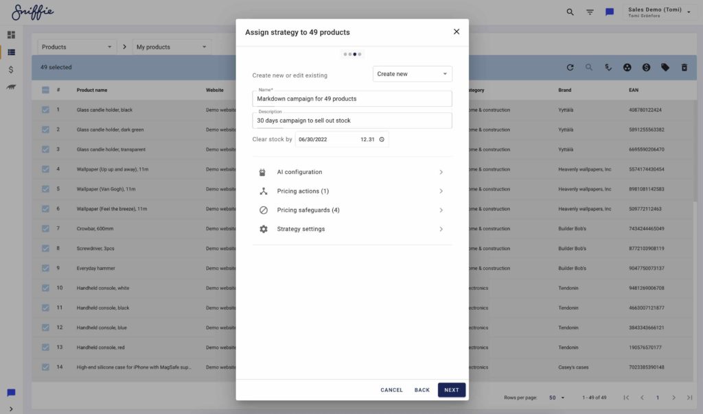 Machine learning models for pricing with premade settings